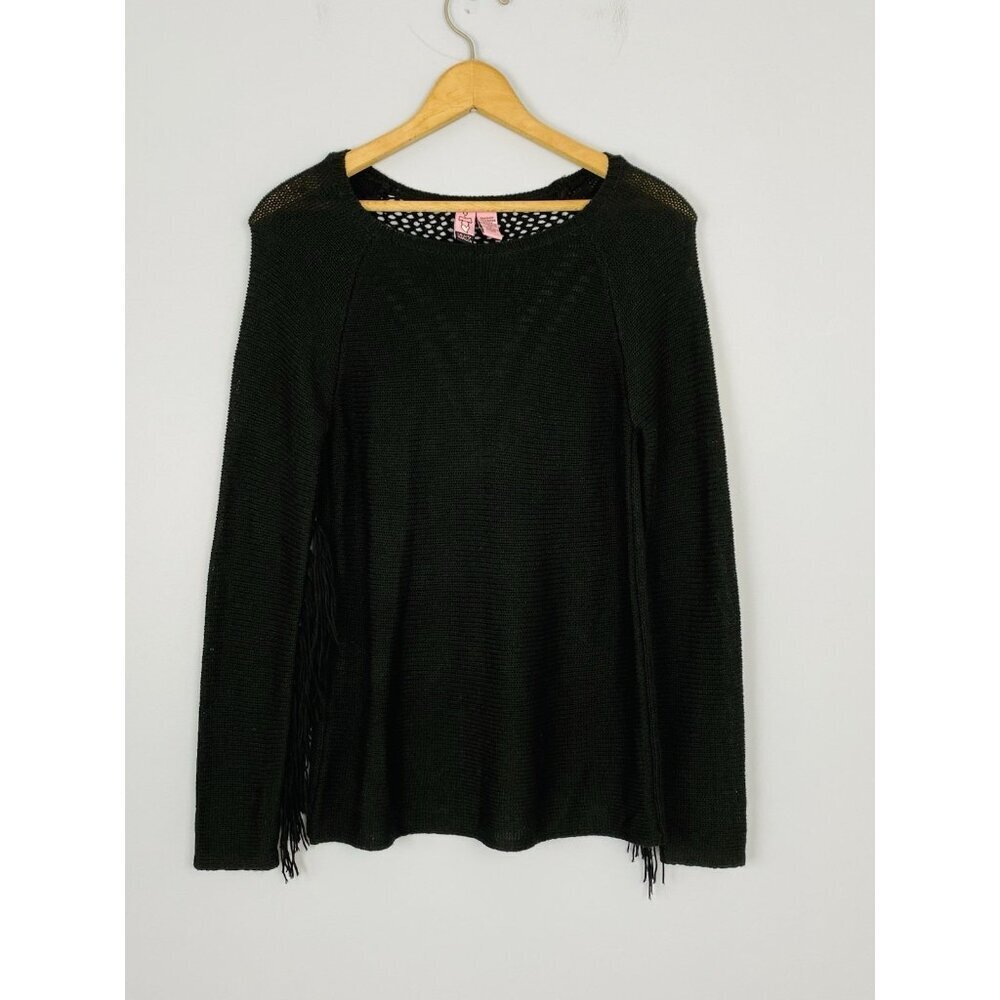 Love On A Hanger Black Sweater Womens Size XS Fringe Sleeves Boho Festival